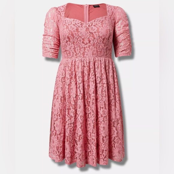 Torrid 28 5X Pink Lace‎ V Neck Cocktail Party Mini Cute Goth Romantic Dress NWT - Picture 4 of 10